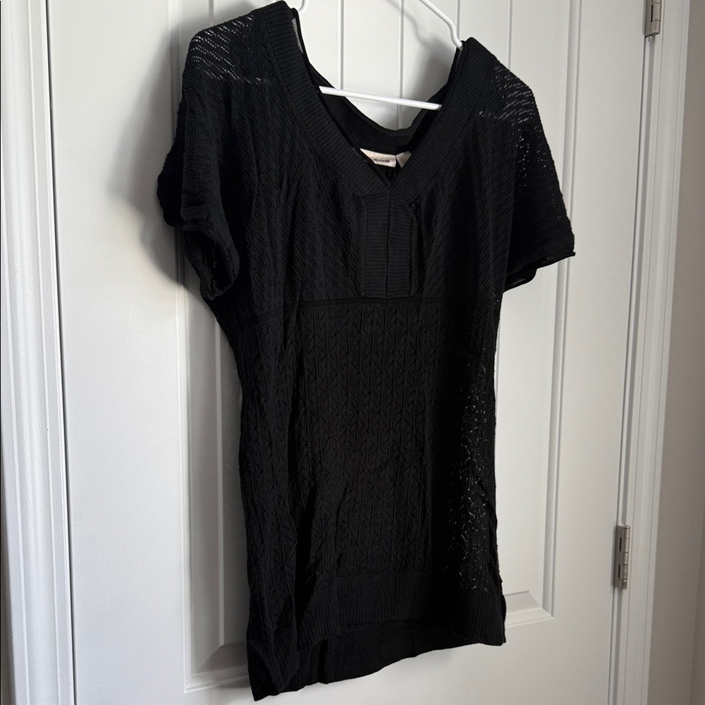 DKNY Black Textured Knit Blouse
